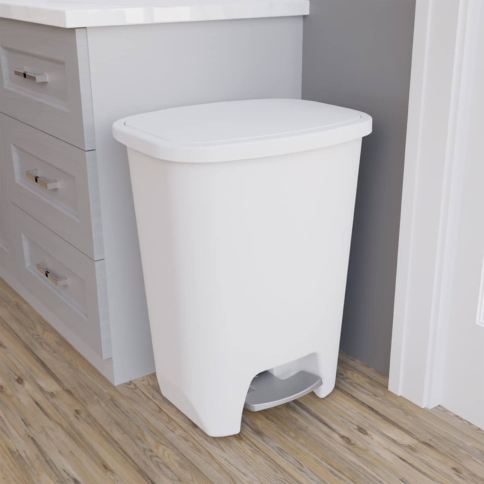 Alt View 5. Glad - Glad Kitchen Trash Can with Lid, Foot Pedal and Garbage Bag Rings, 20 Gal, White - WHITE.