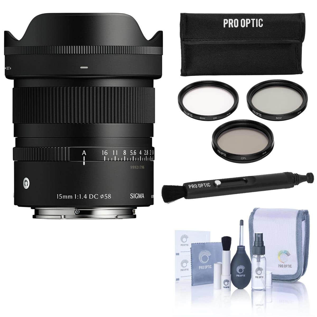 Bundle - Sigma - 15mm f/1.4 DC Contemporary Lens for Sony E, with 58mm Filter Kit, Pen Lens Cleaner and Cleaning Kit