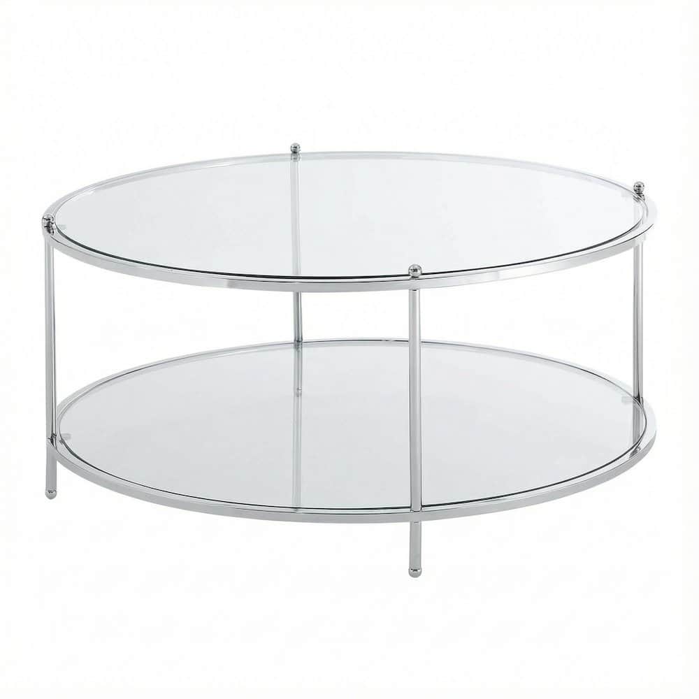 FurniFact - Coffee Table with Chrome Frame and Tempered Glass Surface - Clear Glass
