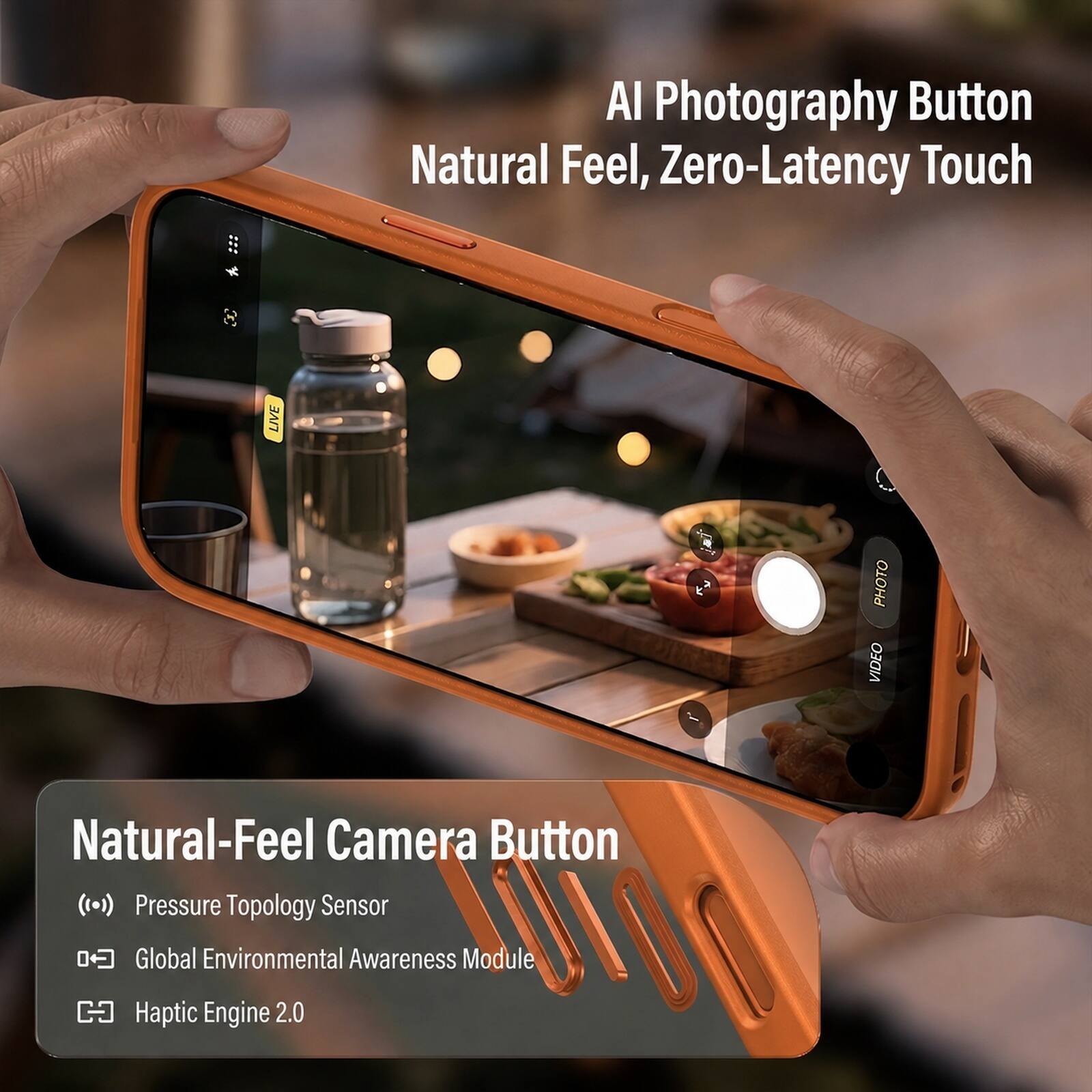 AI Photography Button Natural Feel, Zero-Latency Touch

LIVE PHOTO VIDEO

Natural-Feel Camera Button
Pressure Topology Sensor
Global Environmental Awareness Module
Haptic Engine 2.0