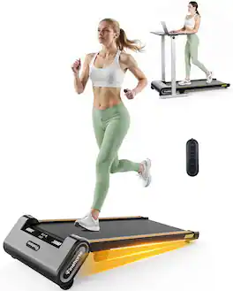MOOSOO - 6-Level Walking Pad - Treadmill with Auto Incline, 330Lbs Capacity Compact Treadmill for Home Office, LED Display - Orange