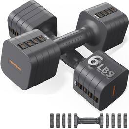 FEIERDUN - 5-in-1 Adjustable Dumbbell Set of 2, 1pair 6LBS Hand Weights for Women, 1s-Adjust Dual-Stable Dumbbell Set - Gray