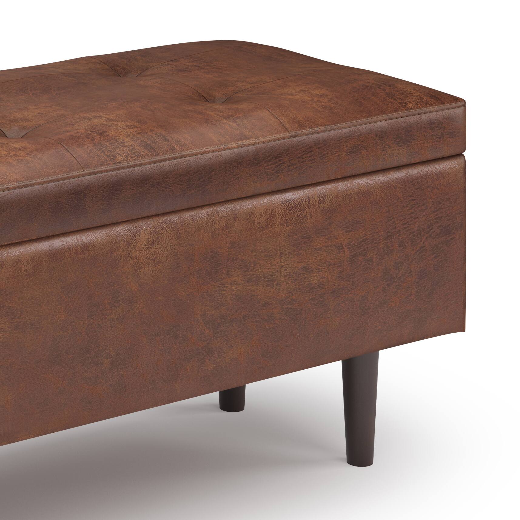 Alt View 15. Simpli Home - Shay Mid Century Rectangular Storage Ottoman - Distressed Saddle Brown.
