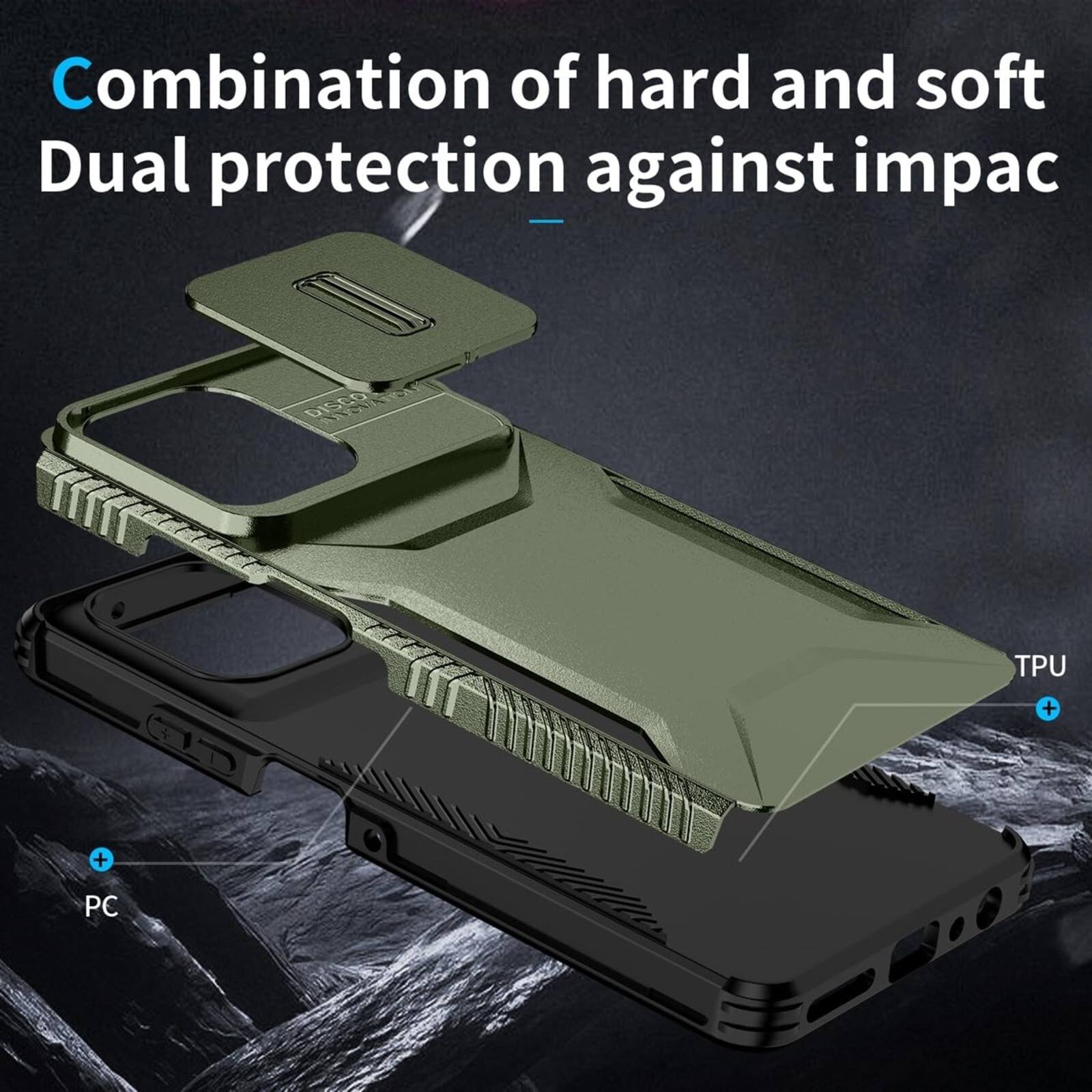 Combination of hard and soft  
Dual protection against impact

TPU  
+  
PC