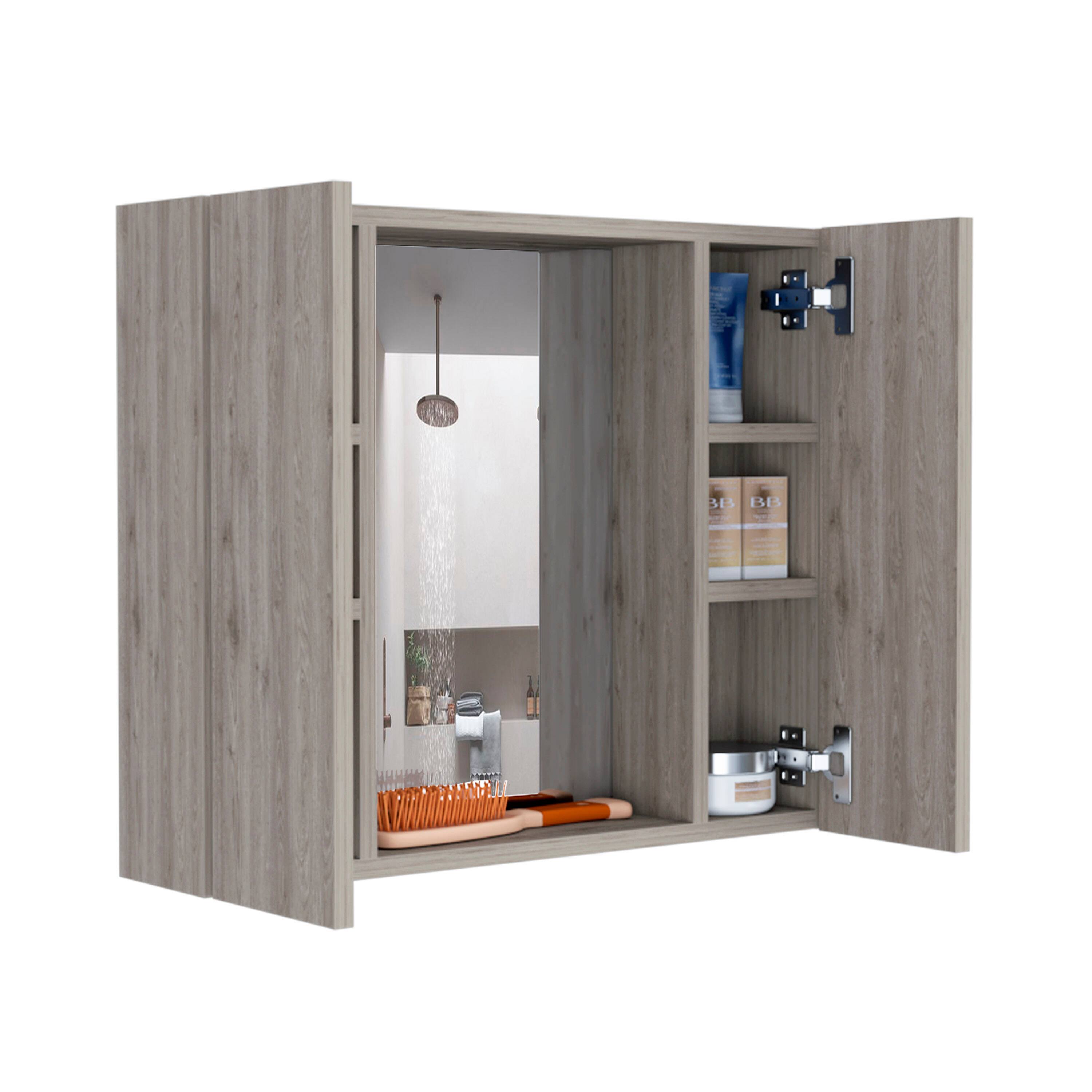 Angle. TuHome - Wall-Mount Mirror Medicine Cabinet with Two Doors for Interior Storage - Light Gray.