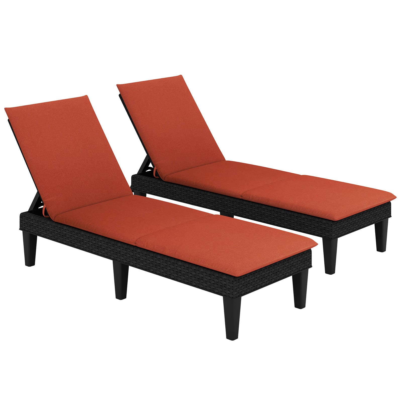 Gymax - 2PCS Patio Lounge Chair Recliner Chair w/ 3-Position Adjustable Backrest & Cushion Black & Orange - Black, Orange