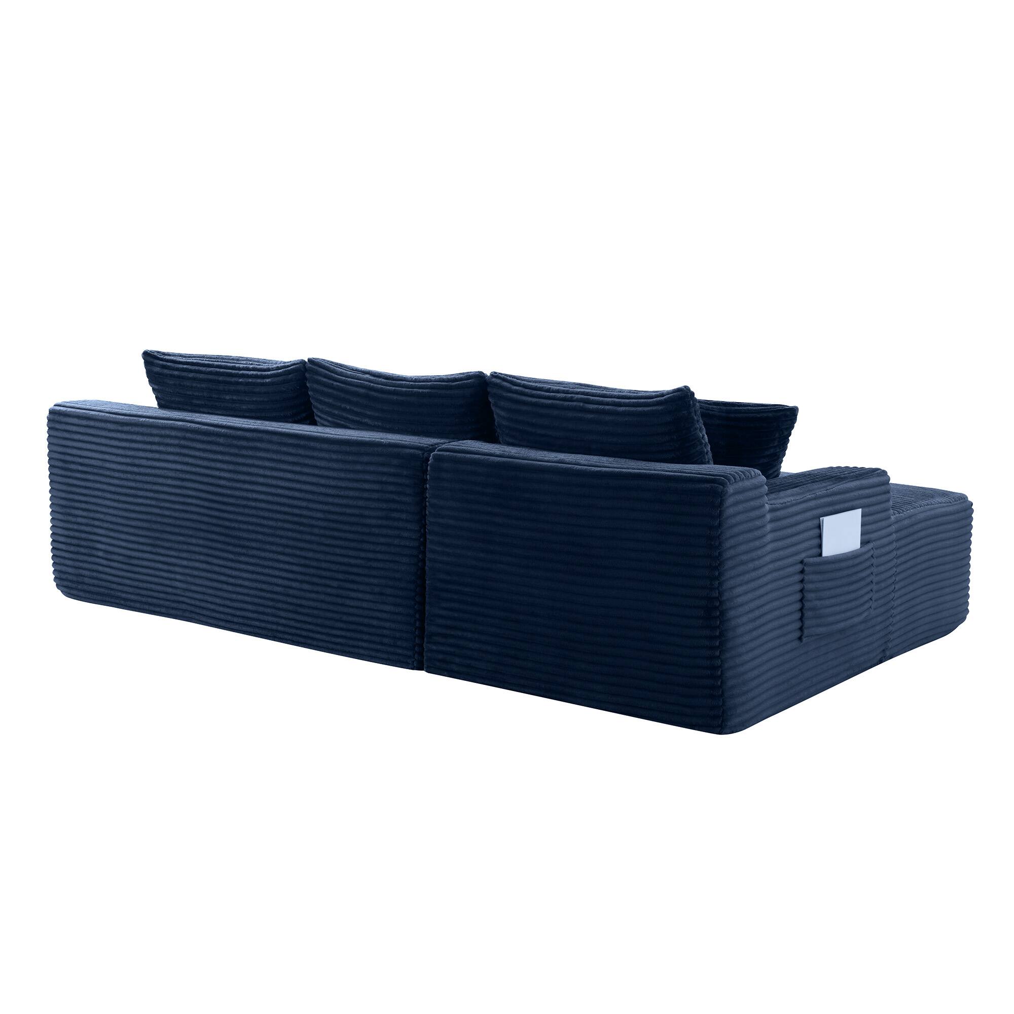 Alt View 3. Boyel Living - 106.3-Inch Corduroy Modular L-Shaped Cloud Sectional Sofa with Chaise - Blue.