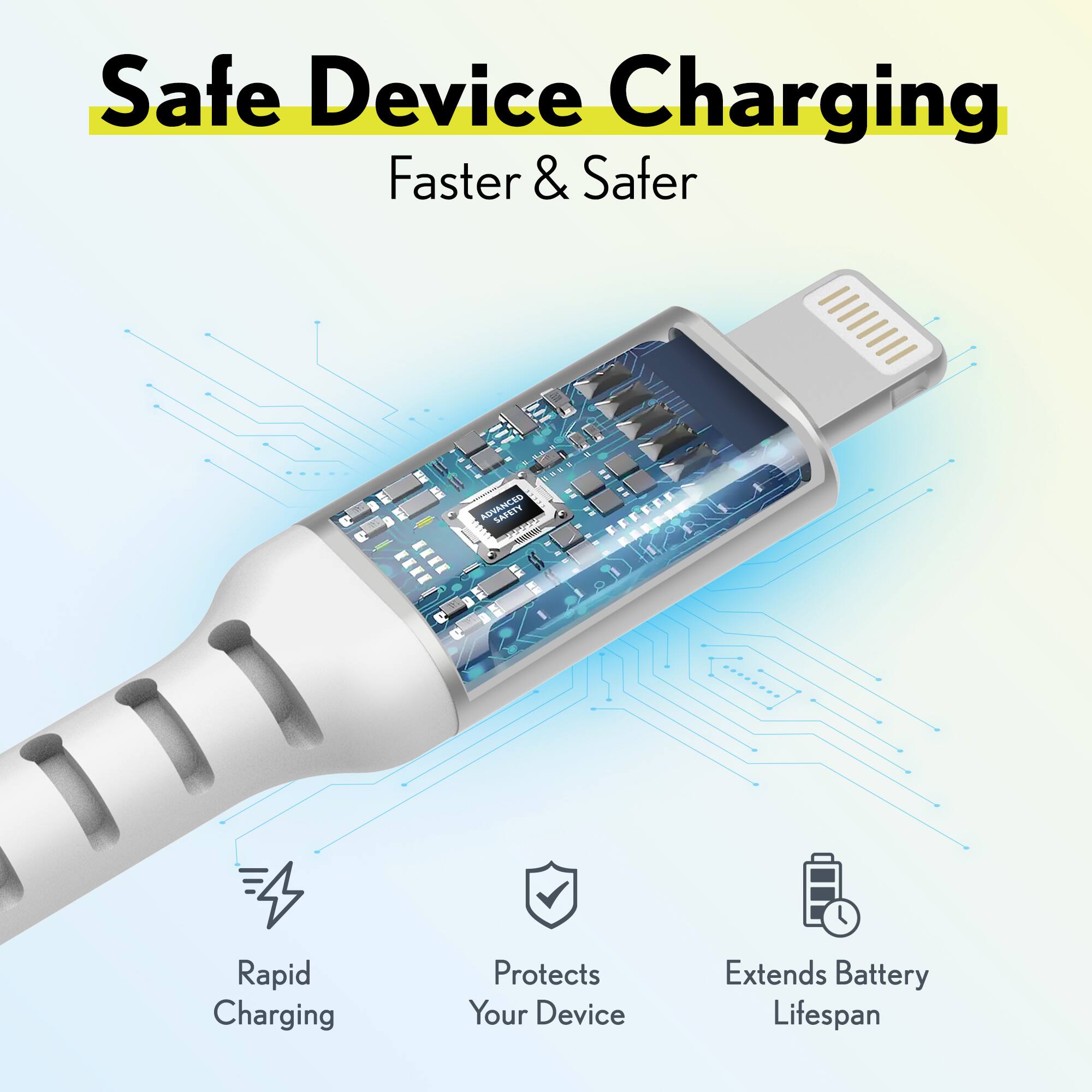 Safe Device Charging  
Faster & Safer

SAFETY  
Rapid Charging  
Protects Your Device  
Extends Battery Lifespan