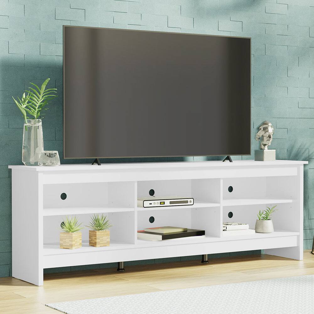 Angle. Madesa - Madesa TV Stand Entertainment Center with 6 Open Shelves and Cable Management 70"L - White - White.