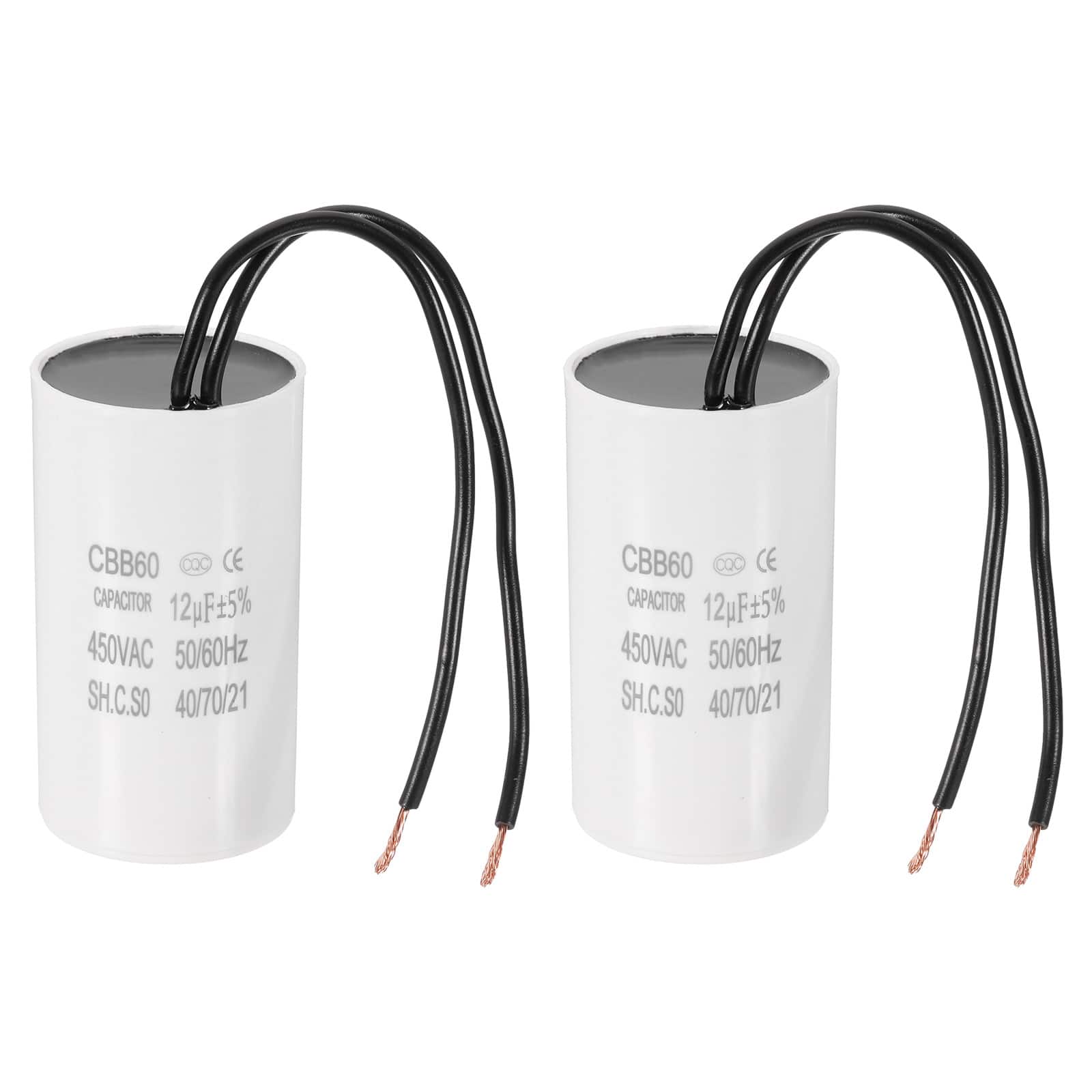 Unique Bargains - 2pcs 12uF CBB60 Running Capacitor, AC 450V 2 Wires 50/60Hz for Refrigerators, Washing Machines, Water Pumps - White price history on PriceWatchPro