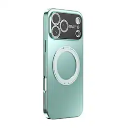 Dteck - for Apple iPhone 17 Pro Max Magnetic Plated Case,with 360 Rotatable Stand+Full Lens Cover,PC+TPU Hybrid Shockproof Shell - Cyan