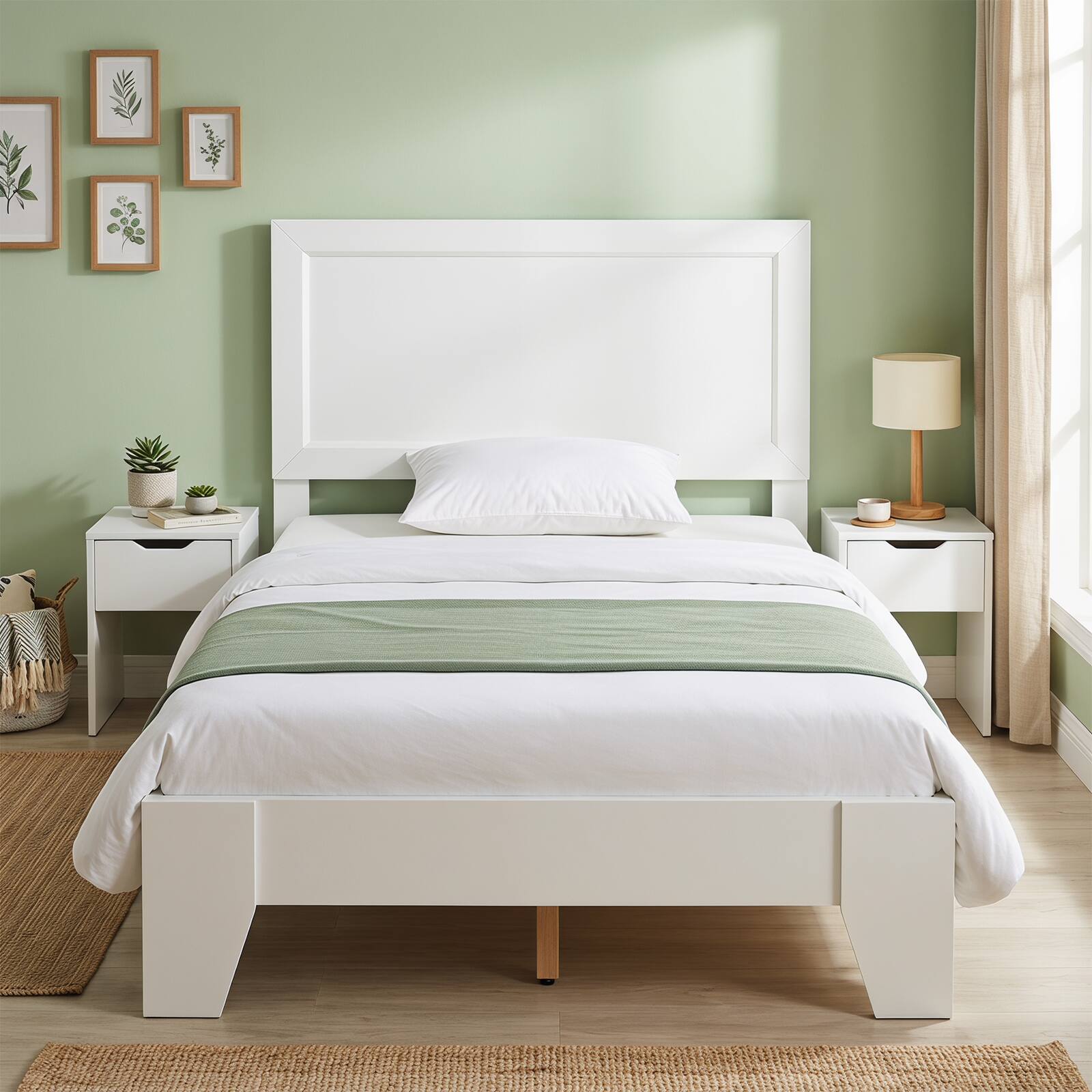 Alt View 3. Costway - Costway Twin Size Bed Frame, Mid-Century Platform Bed with Headboard, No Box Spring Needed - White.