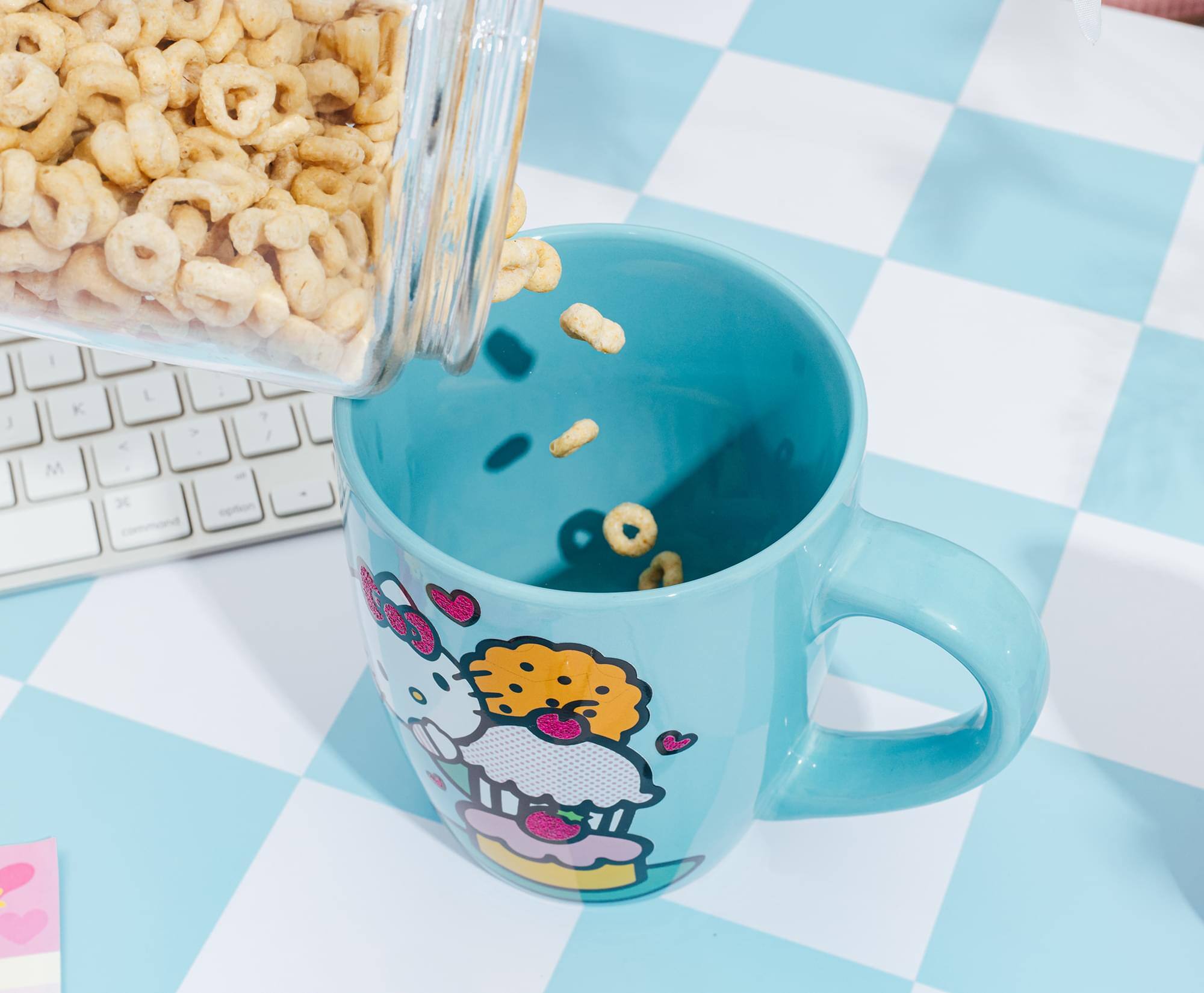 Alt View 3. Silver Buffalo - Sanrio Hello Kitty Stacked Sweets Ceramic Glitter Latte Mug | Holds 25 Ounces - Blue.