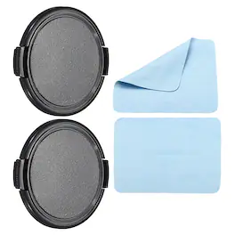 Unique Bargains - 2pcs 62mm Sides Pinch Lens Cap with Cloth for Nikon/Fujifilm/Pentax/Leica - Black