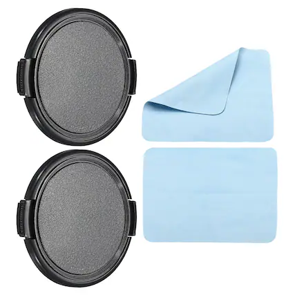 Front. Unique Bargains - 2pcs 62mm Sides Pinch Lens Cap with Cloth for Nikon/Fujifilm/Pentax/Leica - Black.