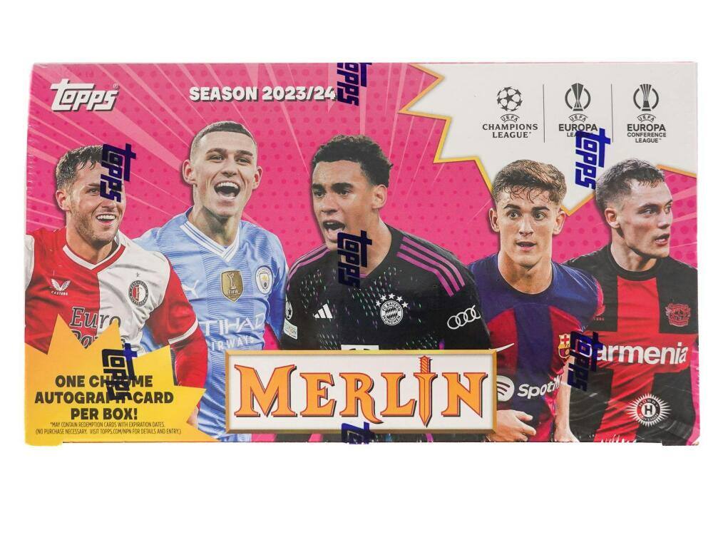 Topps SEASON 2023/24 OPPS ULEA UECR CHAMPIONS LEAGUE EUROPA LEAGUE EUROPA CONFERENCE LEAGUE

Topps LOPPS tp SHE S Euro TIHAD e o IRWAYD ax armenia ONE CHAOME CH ME AUTOGRA CARD MERLN

Spoti PER BOX! H AY CONTAIN REDEMPTION CARDS WITH EXPIRATION DATES ING PURCHASE NECESSARY

TOPPS.COM/NPN FOR DETAILS AND ENTRY