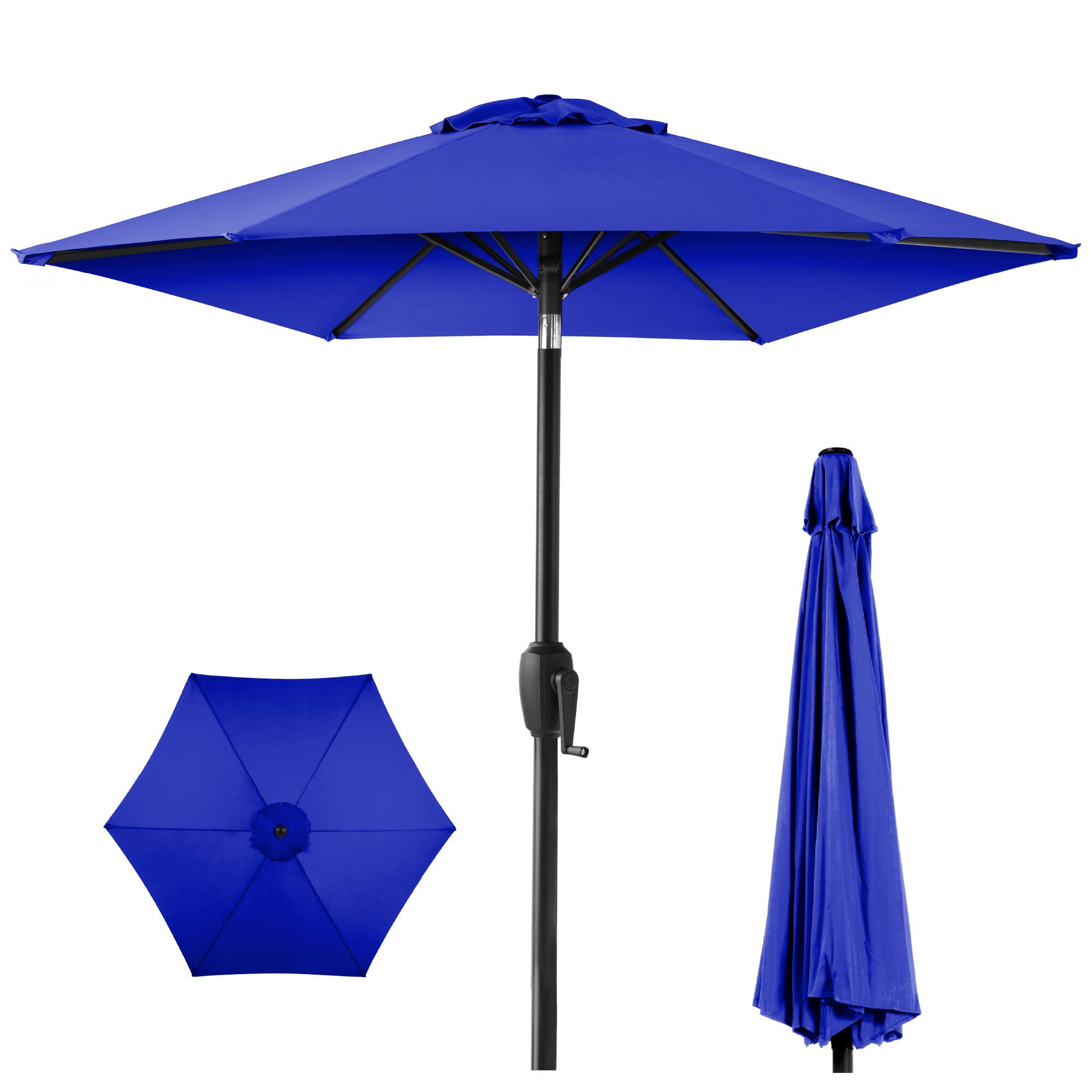 Best Choice Products - 7.5ft Heavy-Duty Outdoor Market Patio Umbrella w/ Push Button Tilt, Easy Crank - Cobalt Blue