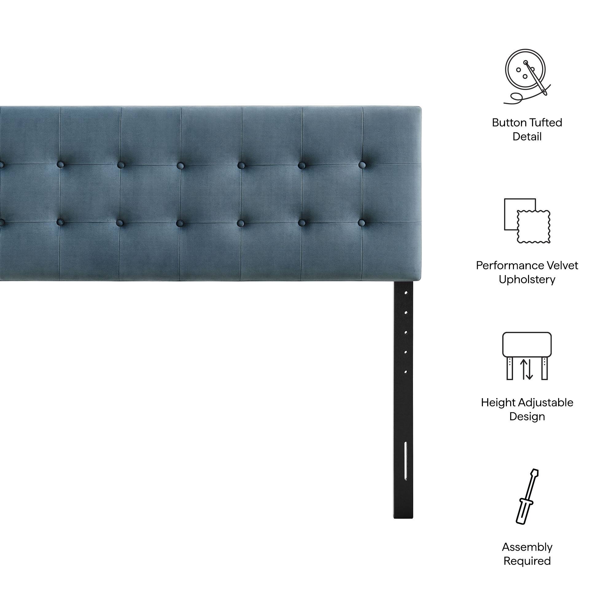 Button Tufted Detail  
Performance Velvet Upholstery  
Height Adjustable Design  
Assembly Required