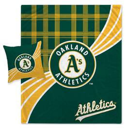Pegasus - Oakland Athletics Plaid Wave Lightweight Blanket & Pillow Combo Set - Multicolor