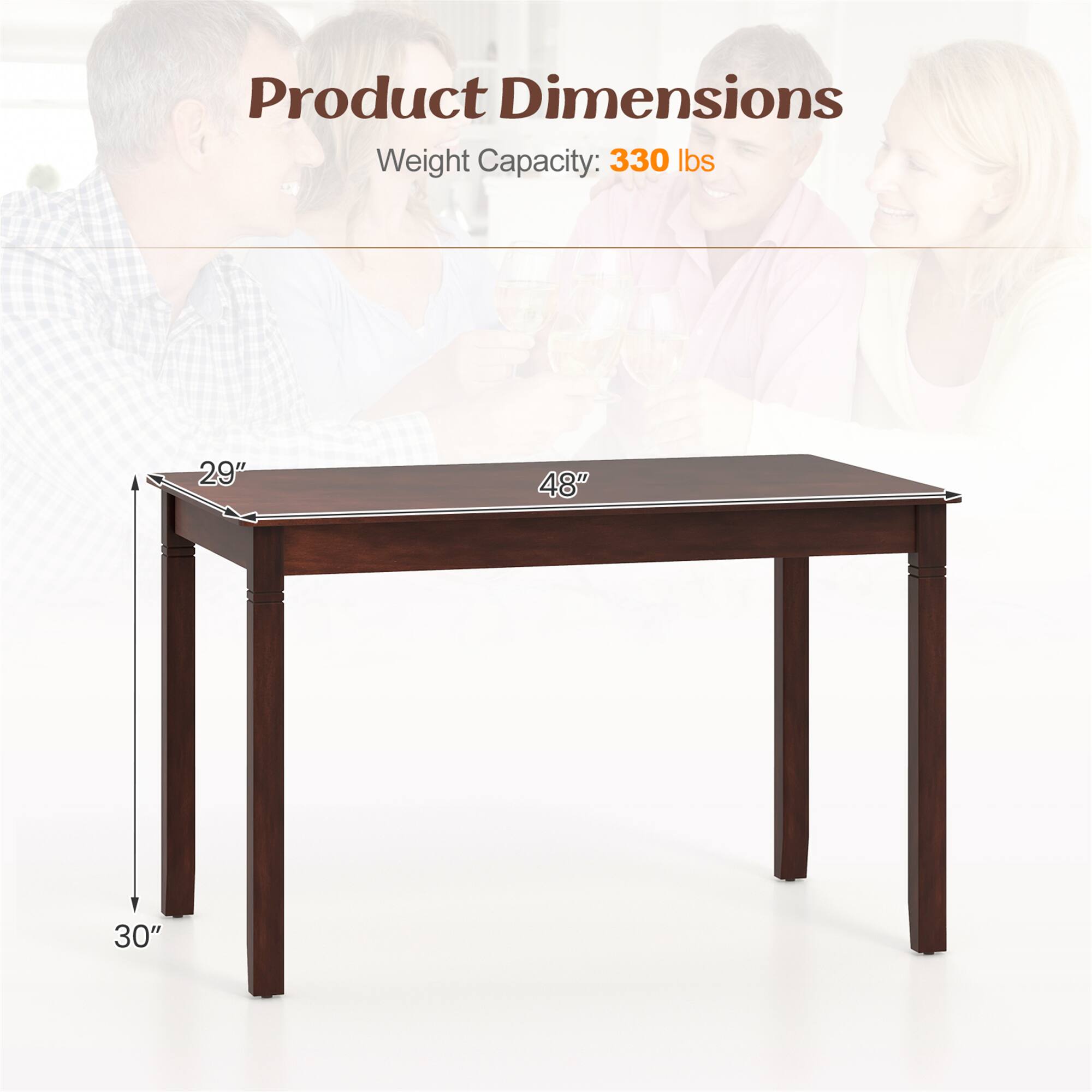 Product Dimensions  
Weight Capacity: 330 lbs  
29" x 48" x 30"