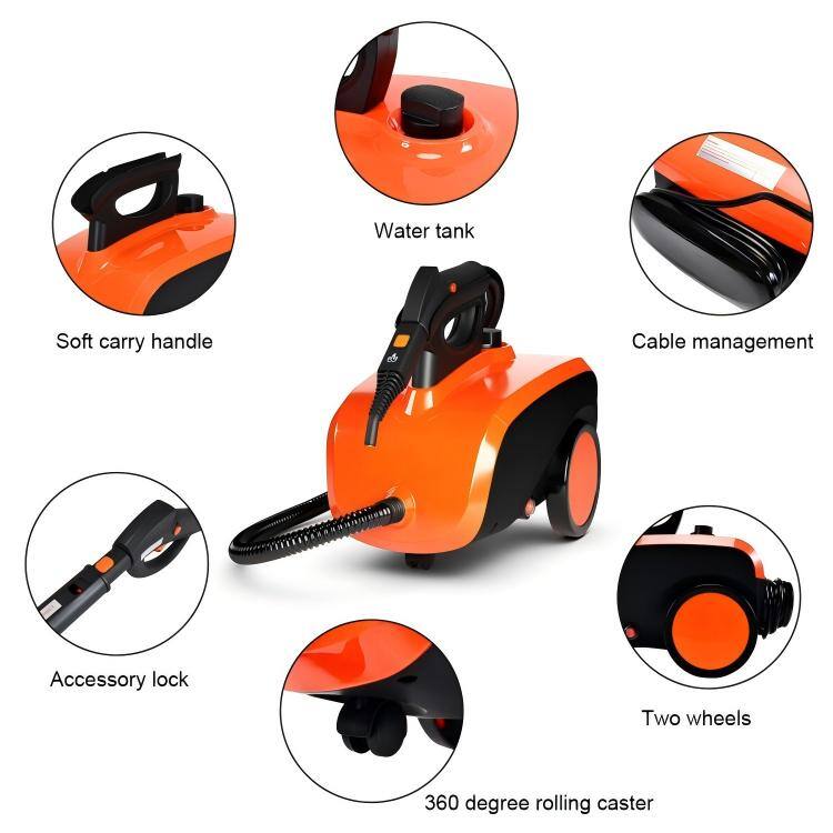 - Soft carry handle
- Water tank
- Cable management
- Accessory lock
- Two wheels
- 360 degree rolling caster