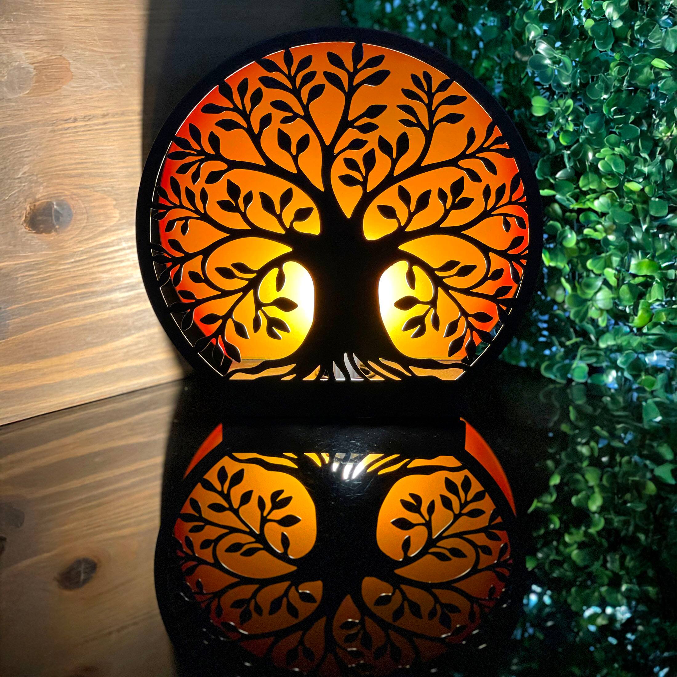 Alt View 3. Zeckos - Tree of Life Metal Accent Light - 8" Plug-In Table Lamp - Orange.