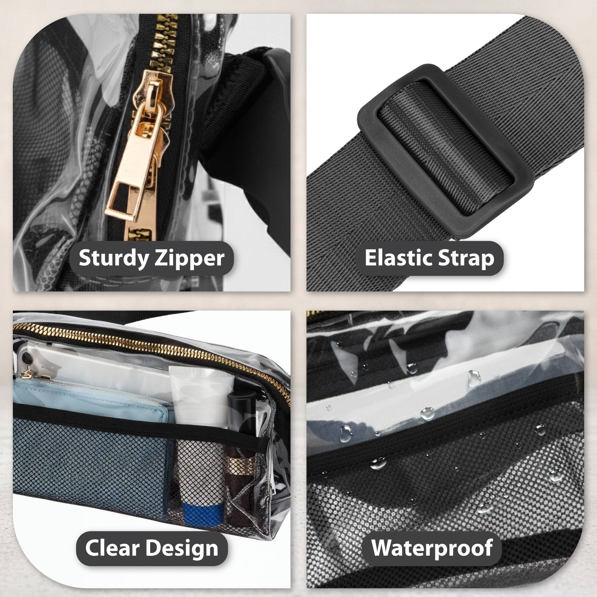 Sturdy Zipper  
Elastic Strap  
Clear Design  
Waterproof