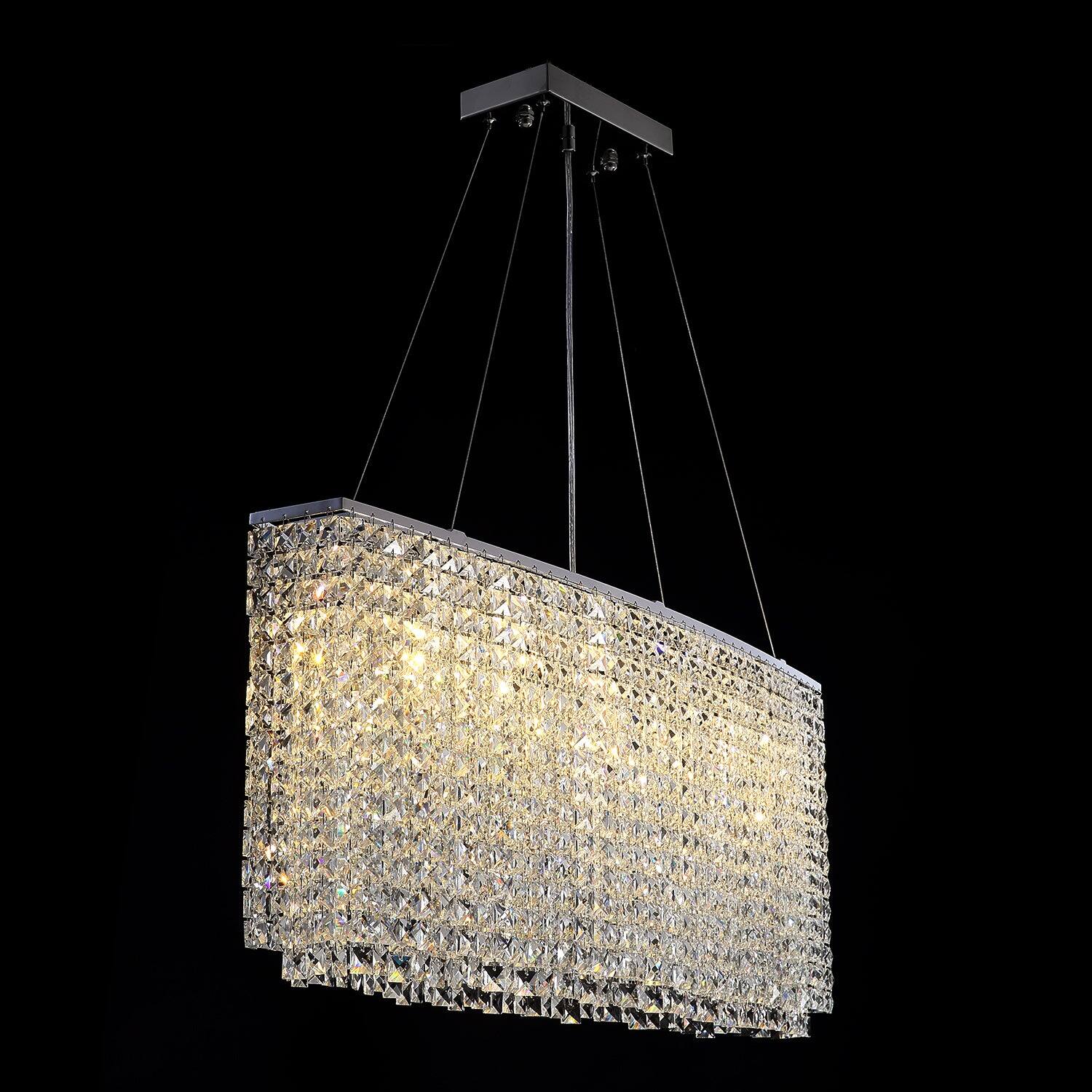 Back. Siljoy - Modern Linear Rectangular Crystal Chandelier K9 Raindrop Crystals  for Dining Room, Kitchen Island & Living Roomm - White.