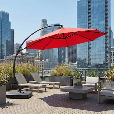 11 ft patio umbrella red Galtech 986 - Auto Tilt W/ L.E.D. Lights The Umbrella has 6 LED bulbs on each of 4 11FT Square Cantilever Patio Umbrella