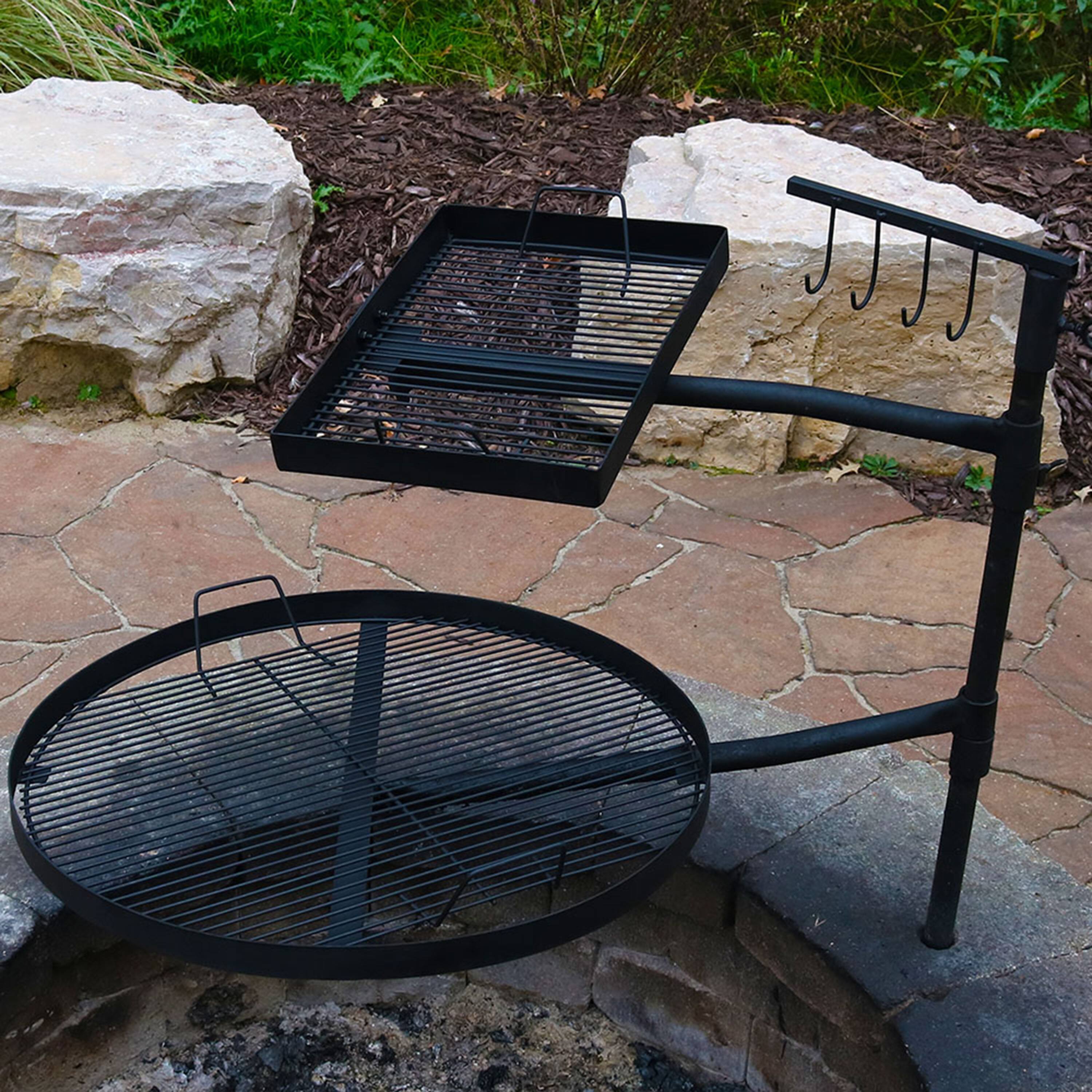 Alt View 9. Sunnydaze - Steel Fire Pit Cooking Grill Swivel Set with Stand/Ground Stake - Black.