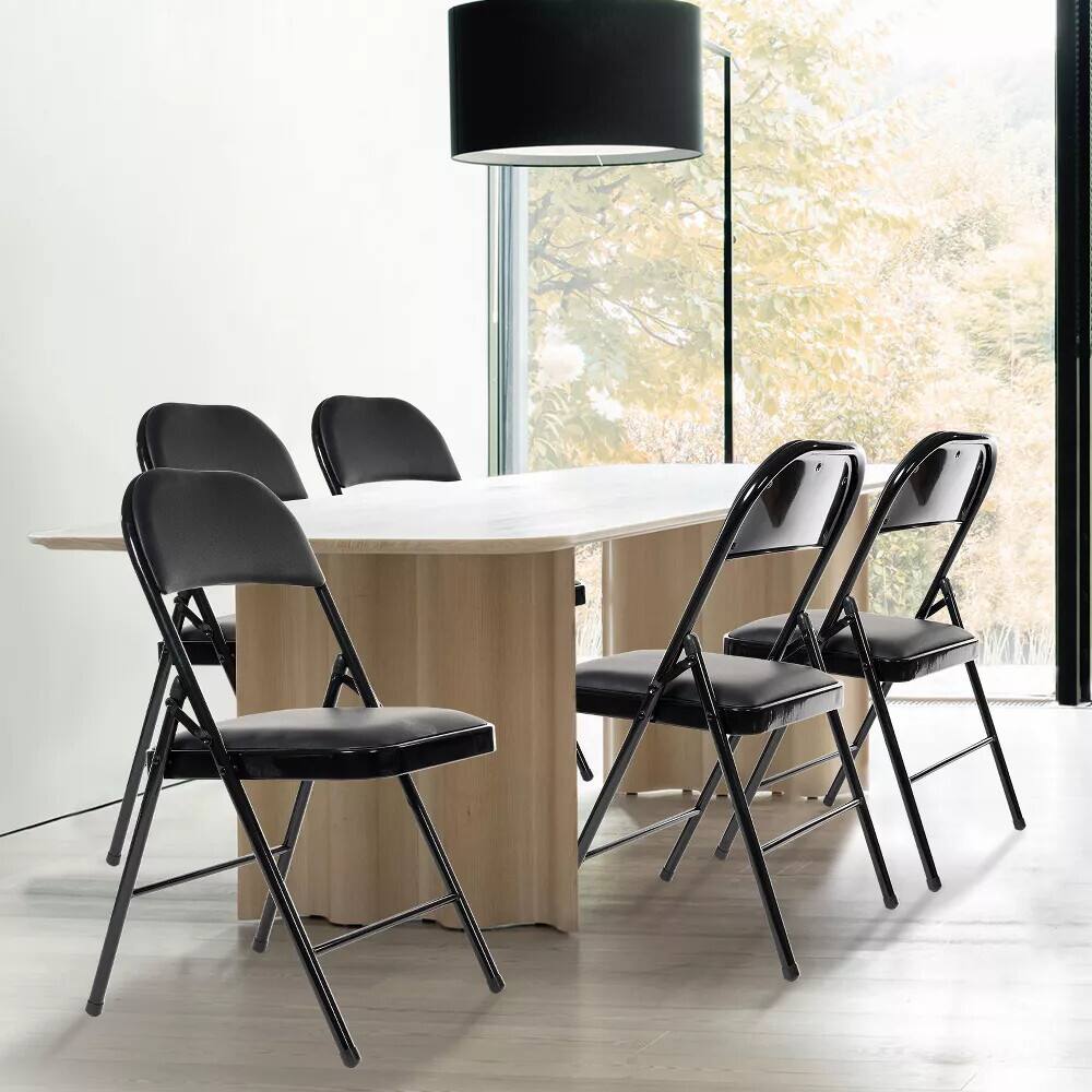Alt View 1. Essen Blissed - 10 Pack Folding Chairs with Padded Seats for Events Home Office, Pu Leather Folding Chair Black - Black.