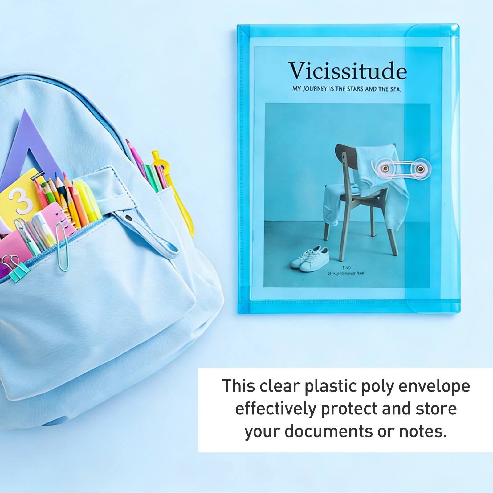 Vicissitude: MY JOURNEY IS THE STARS AND THE SEA. 3 ThO

This clear plastic poly envelope effectively protect and store your documents or notes.