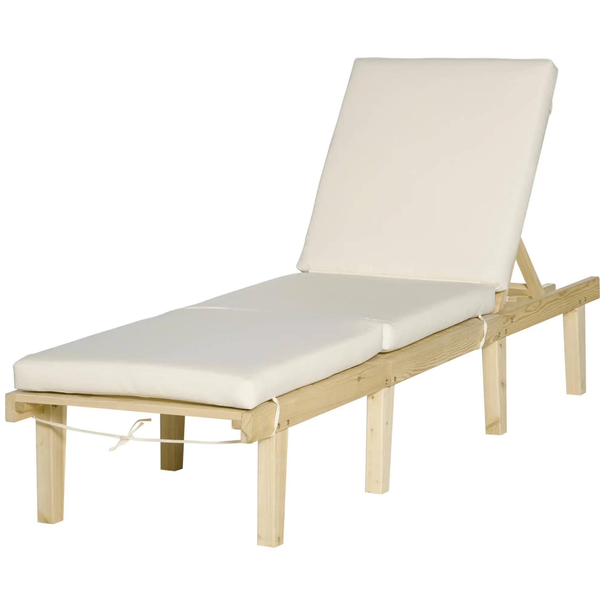 Alt View 7. Spaco - Spaco Wood Chaise Lounge, Outdoor Recliner, 4-Pos Adjustable with Cushioned - Natural.