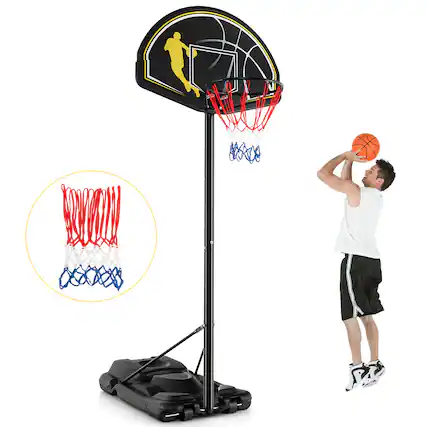 Front. Costway - Costway 4.25-10FT Portable Adjustable Basketball Goal Hoop System with 2 Nets Fillable Base - Black.