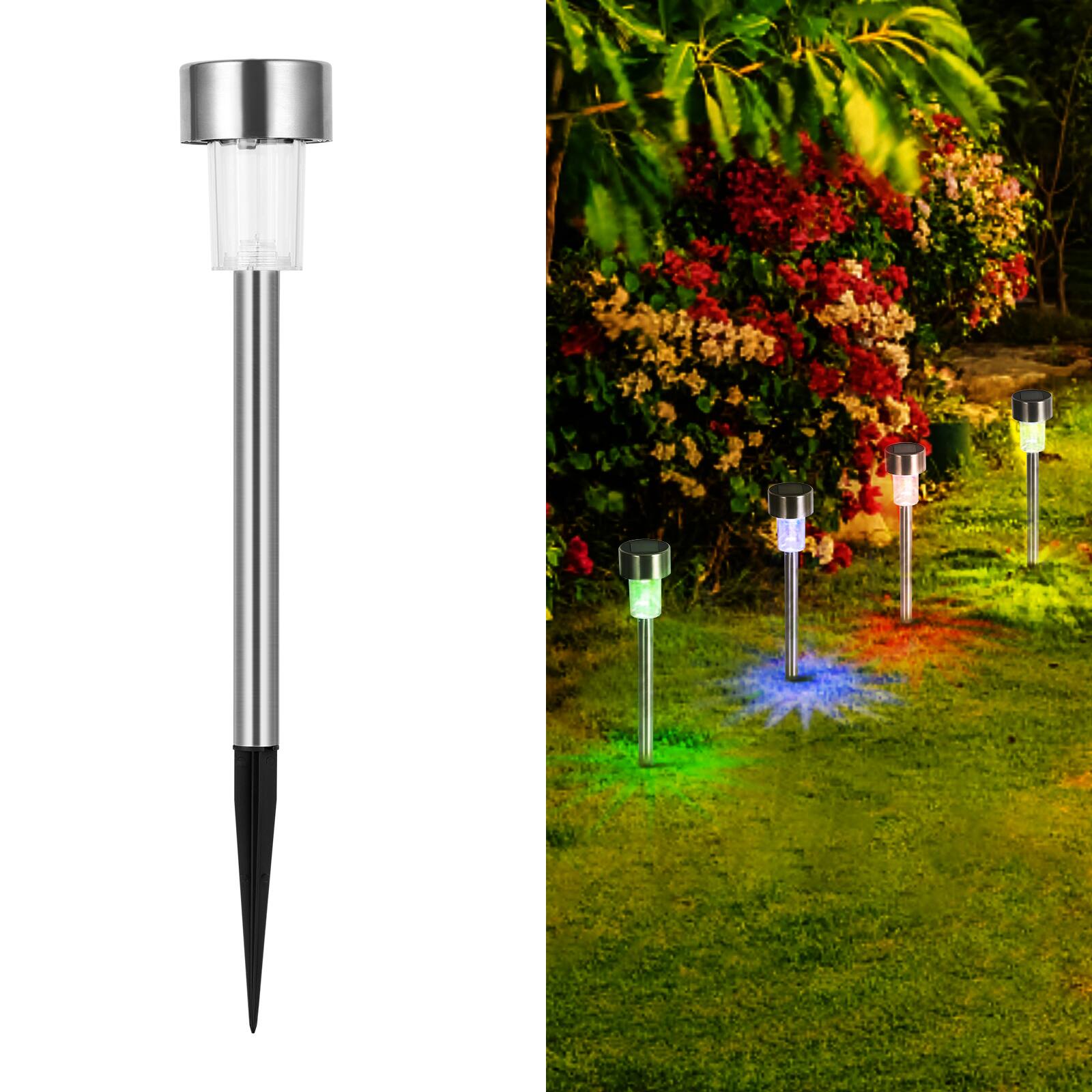 Angle. Oumilen - 10-Pack Solar Ground Lights Stainless Steel Tube Color Changing LED 13.6In Outdoor Stake Lights.