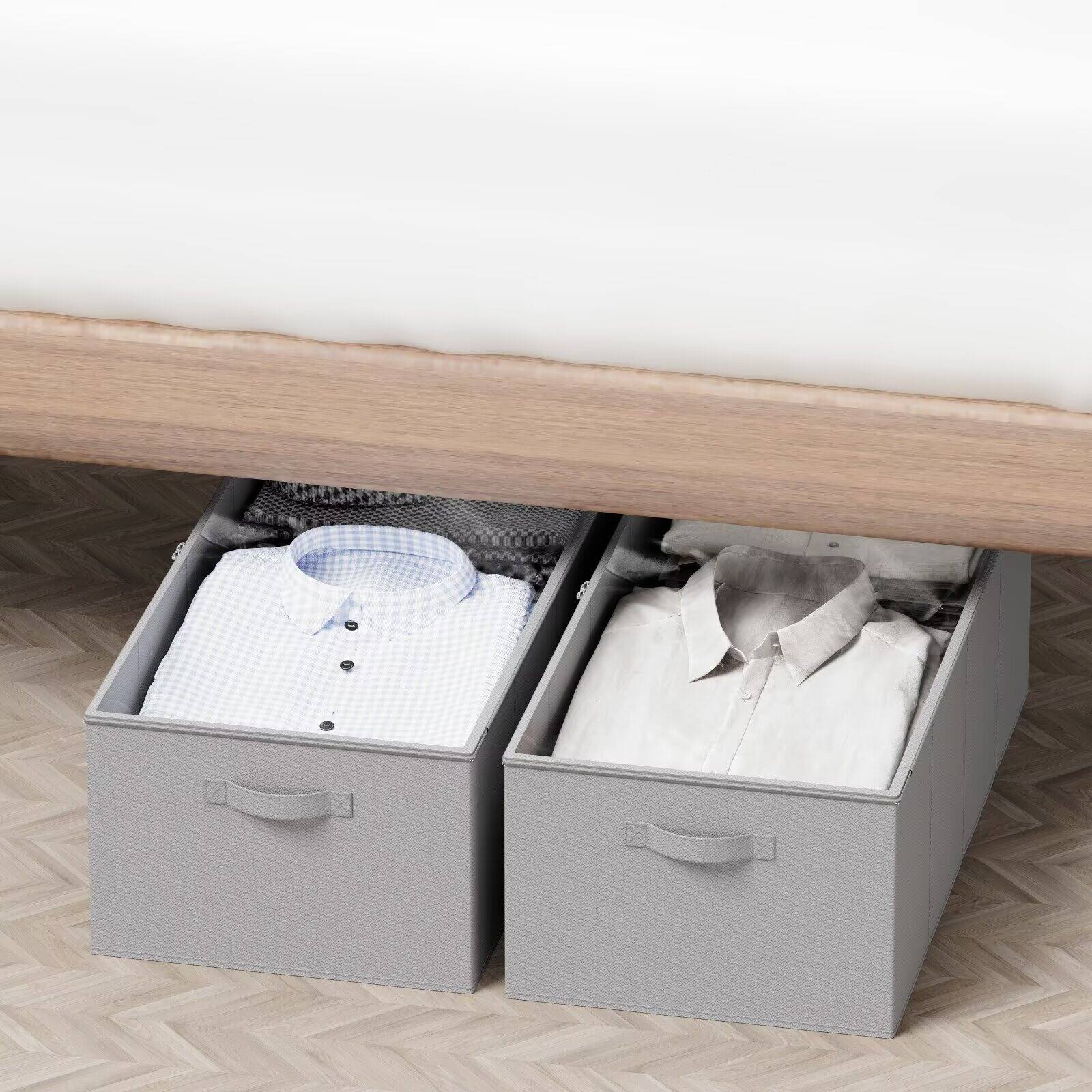 Angle. Tooloton - 2-Pack Gray Under-Bed Storage Containers, 10-Inch Height Organizer Bins with Lids - Grey.