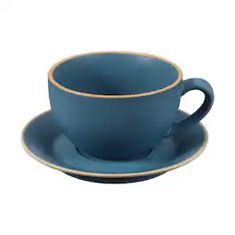 Unique Bargains - Handmade Vintage Espresso Cups, 9.5oz Coffee Cups & Saucers Ceramic Tea Cup w/Handle, Microwave Safe - Morandi Blue