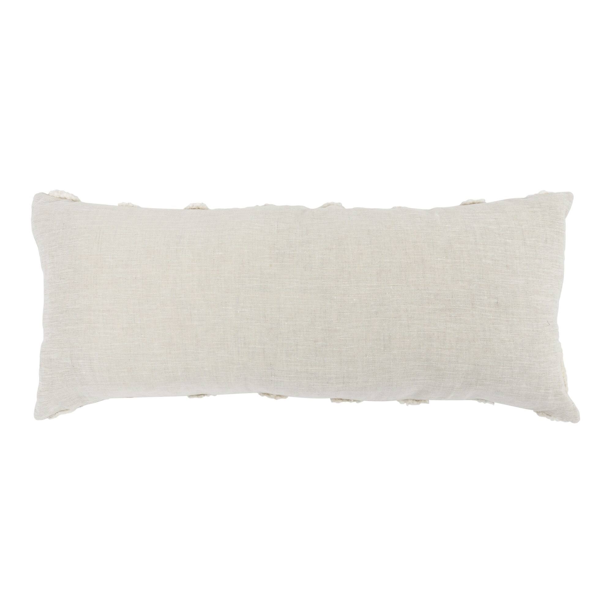 Back. Manhattan Lane - 16 x 36 Lumbar Linen Accent Throw Pillow, Tufted Diamonds - Ivory.