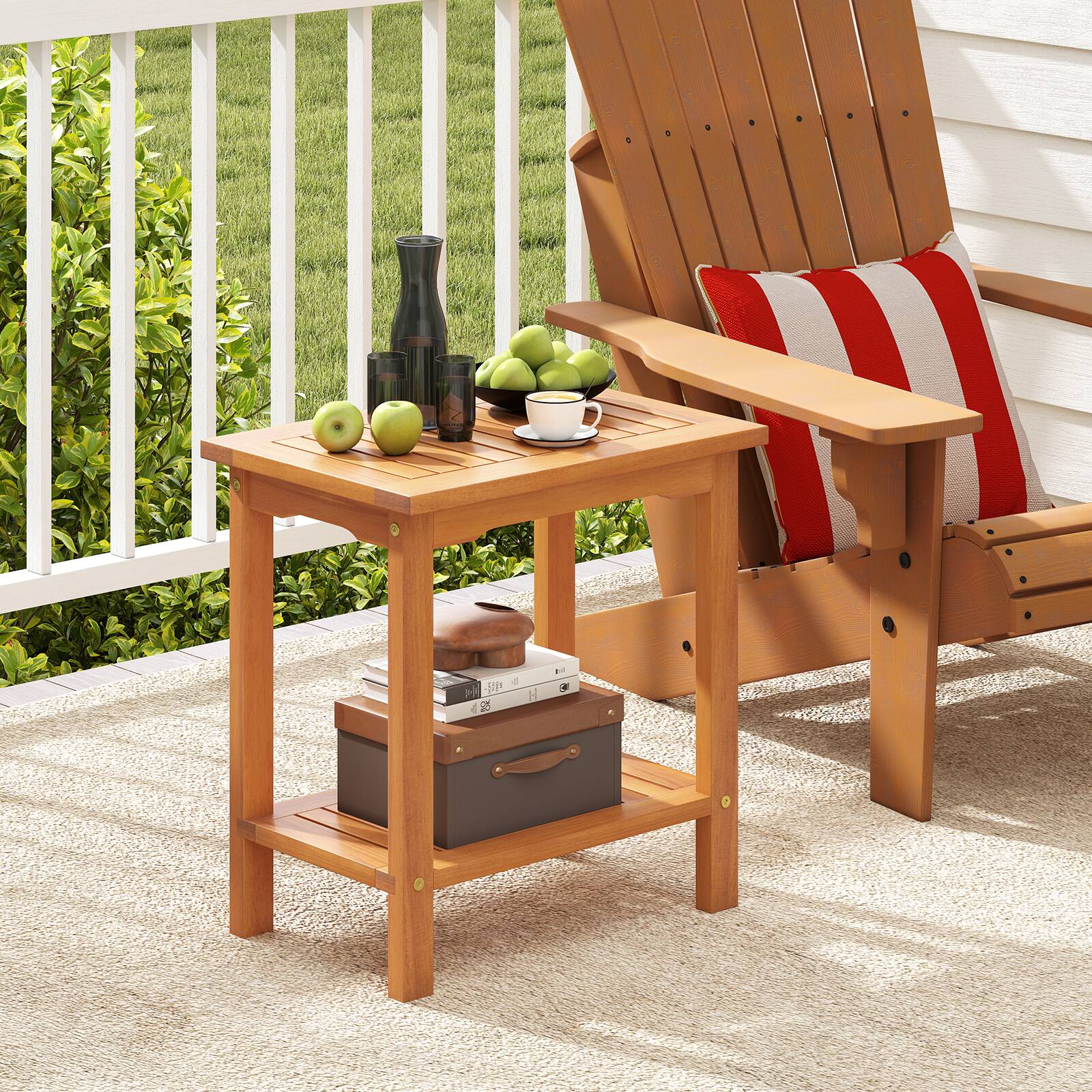 Alt View 3. Gymax - Gymax Outdoor Acacia Wood Side Table 2-Tier Patio End Table w/ Slatted Tabletop - Yellow.