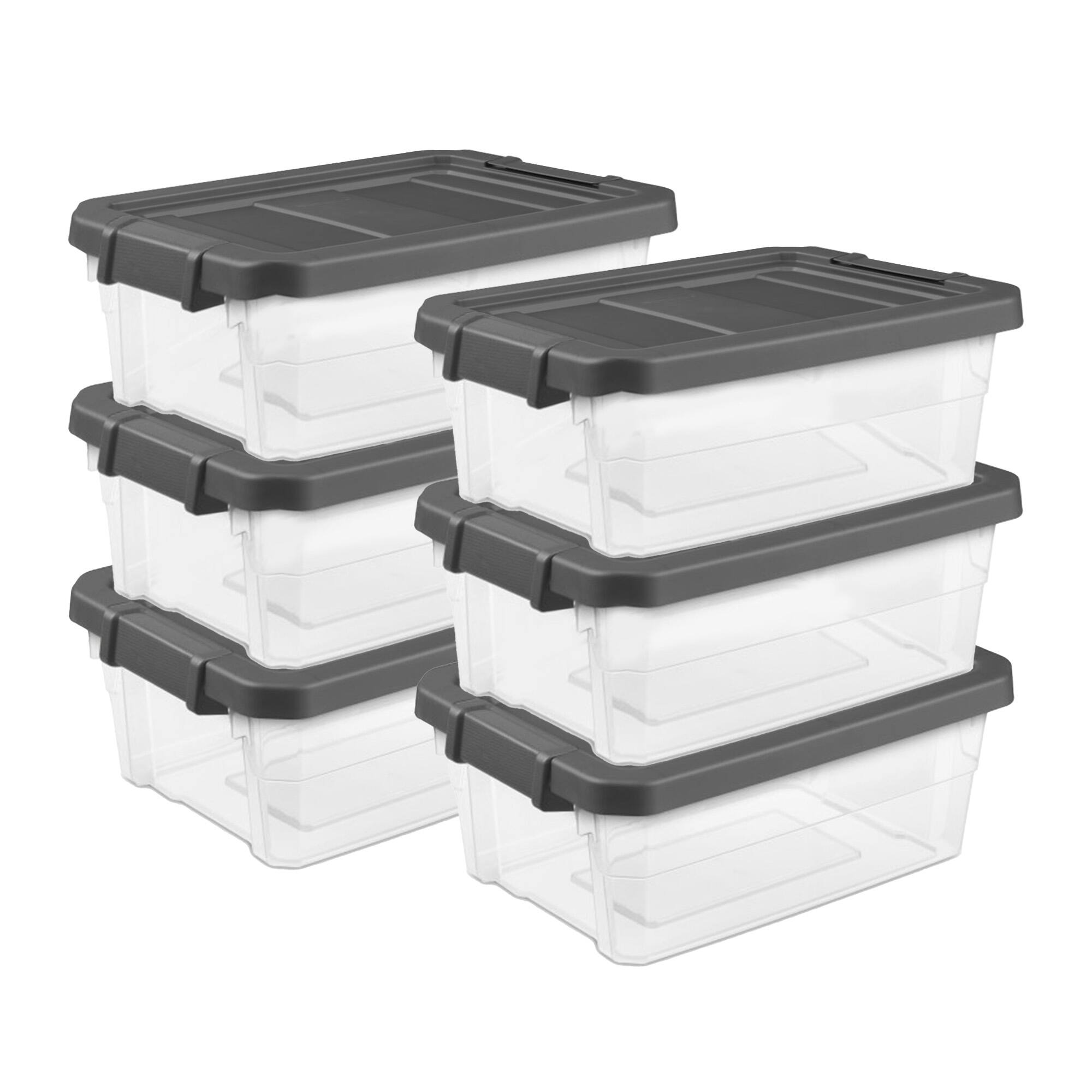 Front. Sterilite - Sterilite 16 Qt Clear Plastic Stacking Storage Containers with Gray Lid (6 Pack) - Clear.
