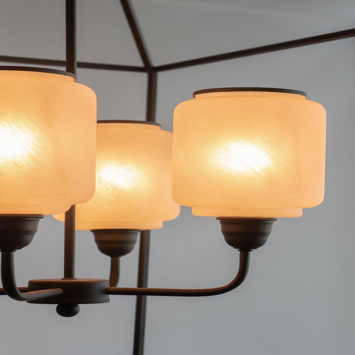 Alt View 6. Loheer - Loheer Black Iron Chandelier with Opaque Glass, Industrial Hanging Light Fixture for Dining Room and Entryway.