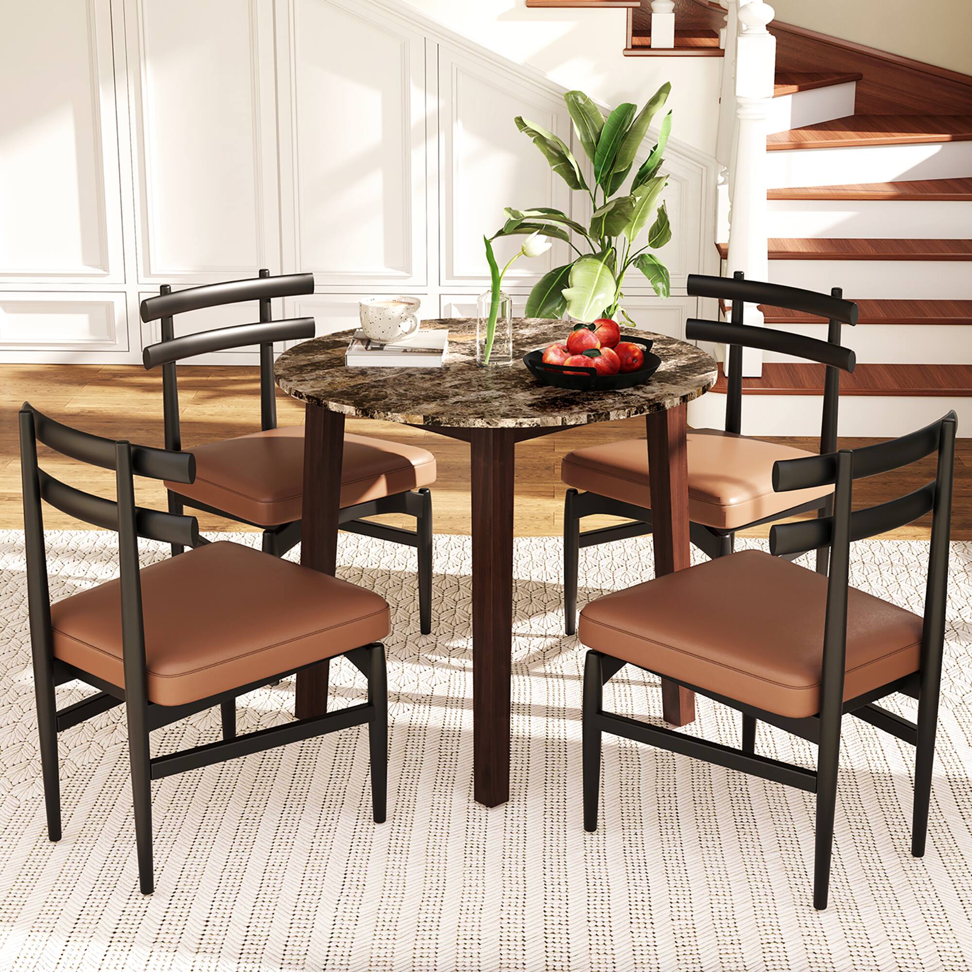 Alt View 3. Gymax - Gymax 35''  Kitchen Table Round Dining Table w/ Marble-textured Veneer Tabletop Brown - Brown.