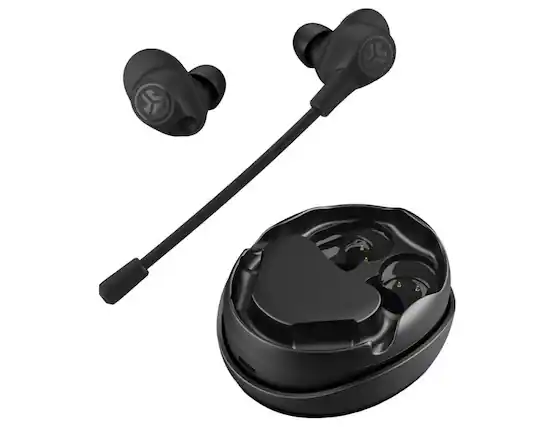 Front. JLab - JLab Work Buds True Wireless Earbuds With Boom Mic | Color: Black - Black.