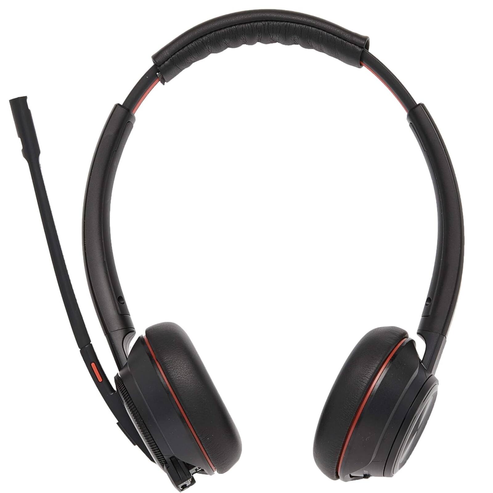 Back. Plantronics - Savi 8220M DECT 6.0 Wireless Stereo Headset – 3-Way PC/Desk Phone/Mobile – Noise Canceling ANC – Up to 590ft Range - Black.