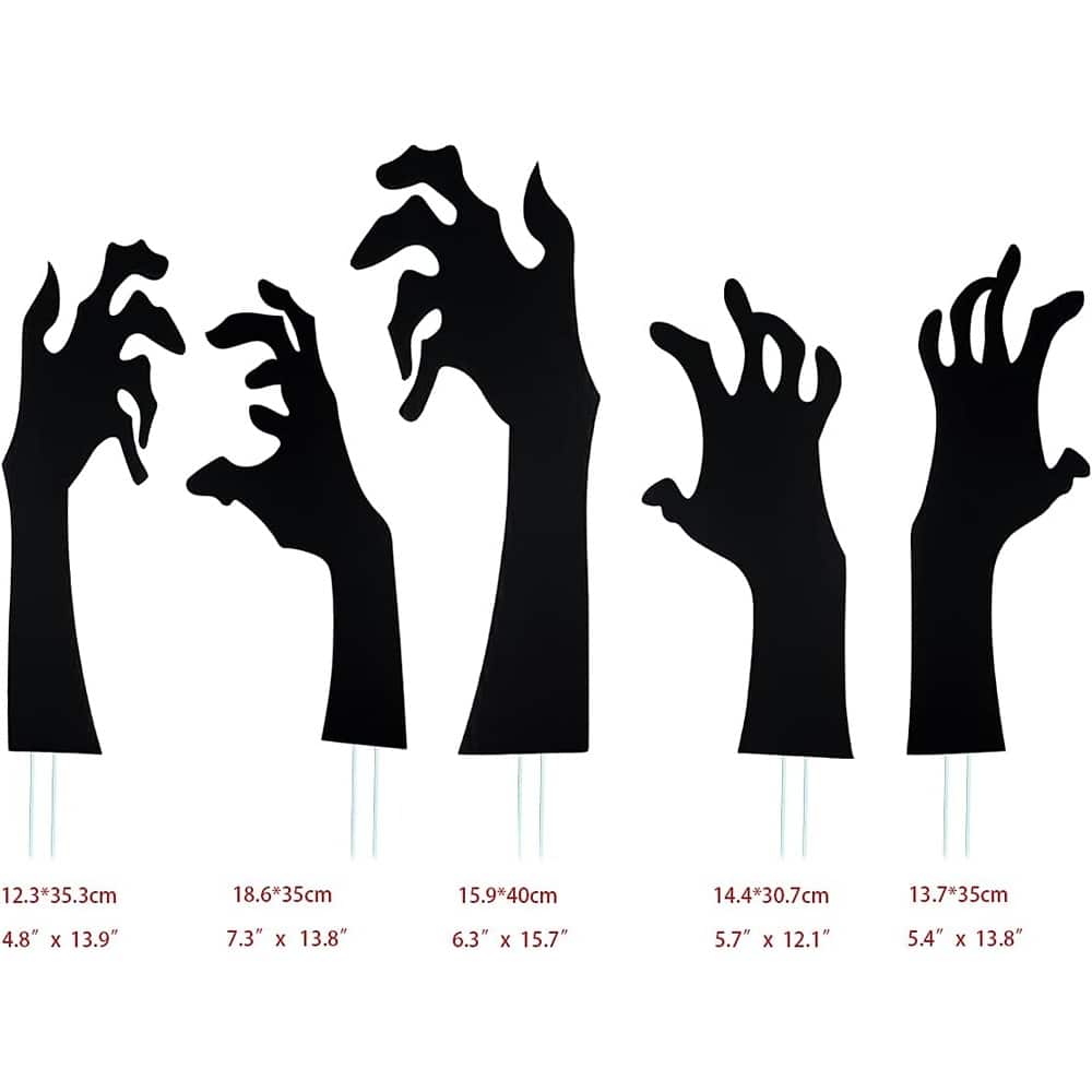 RTMB - 5-Pack Yard Signs with Stakes for Outdoor Lawn & Garden Decor - Halloween Black Hands