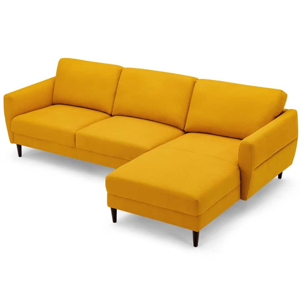 Resenkos - Loveseat Sofa, Modern Couch, L-Shaped Fabric Sectional Sofa with Chaise Lounge and Solid Wood Legs-Yellow - Yellow