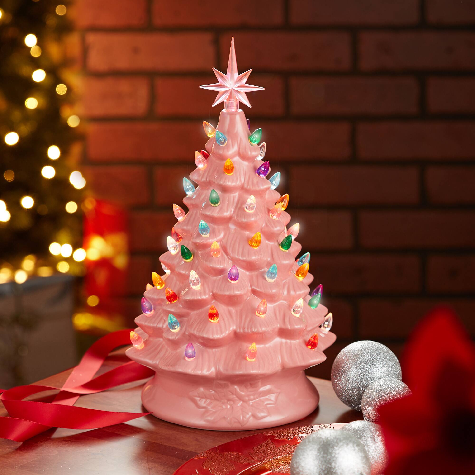 Alt View 6. Casafield - 15-in Hand Painted Ceramic Christmas Tree - Pre-Lit Tree with Star - Pink.
