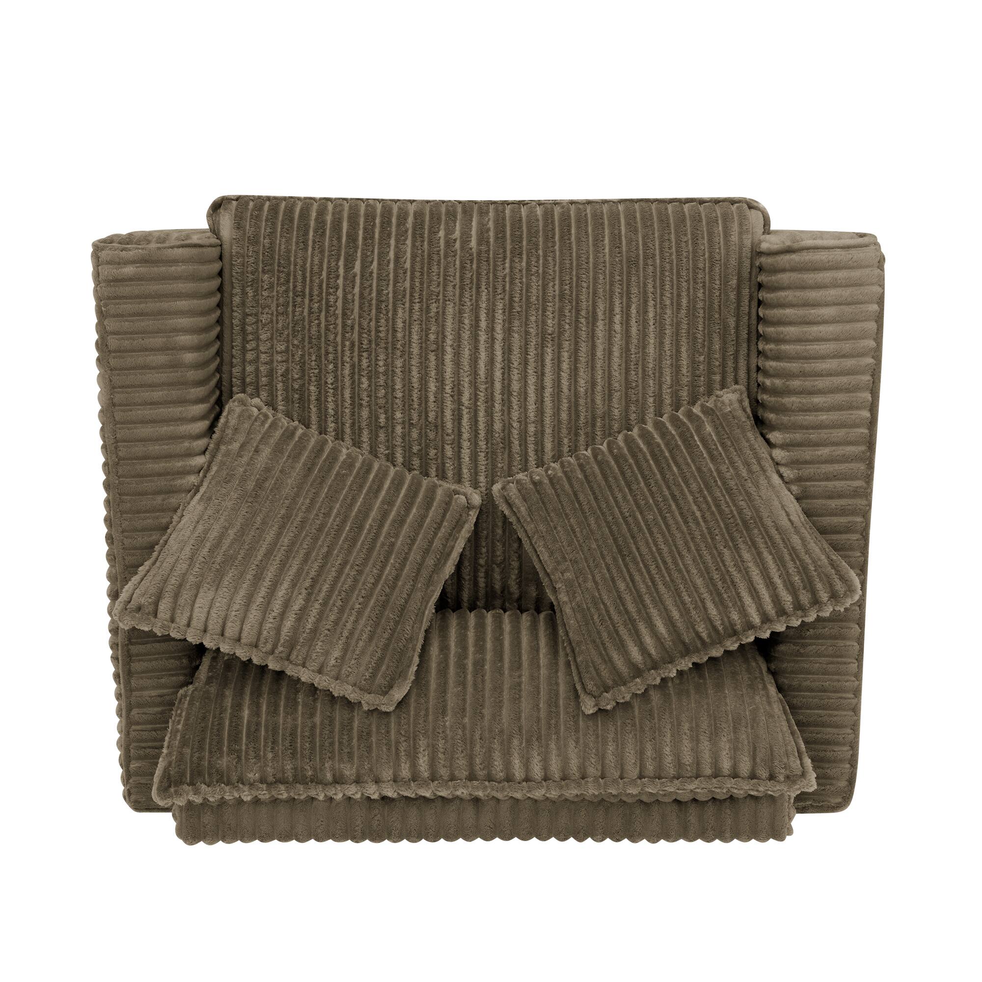 Back. Trinkets Crazed - Wide Accent Armchair with Pillows,Corduroy Oversized Single Sofa, Chair and a Half with Wide Armrest for Living Room - Brown.