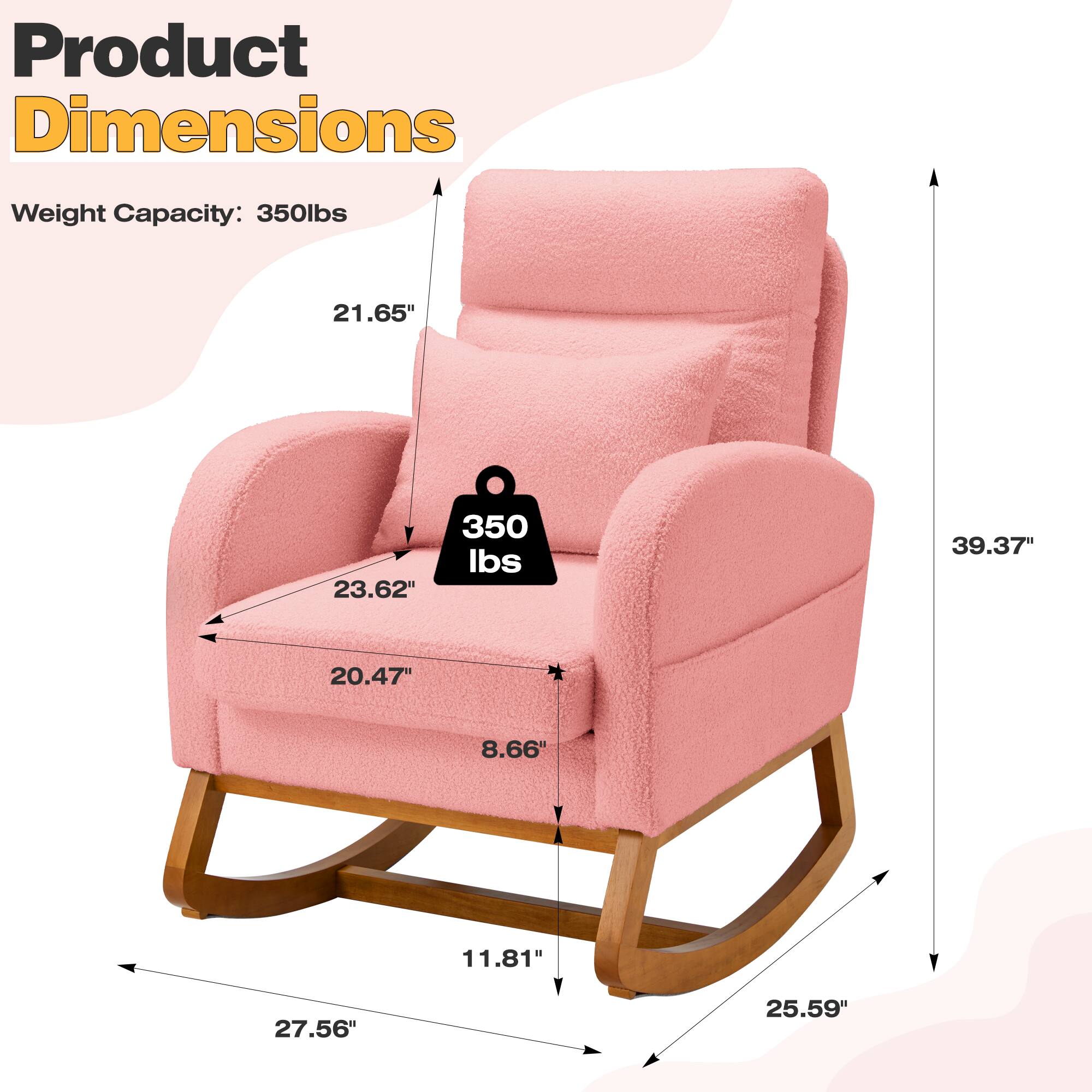 Product Dimensions  
Weight Capacity: 350 lbs  

- Height: 39.37"  
- Width: 27.56"  
- Depth: 25.59"  
- Seat Height: 21.65"  
- Seat Width: 23.62"  
- Seat Depth: 20.47"  
- Armrest Height: 8.66"  
- Armrest Width: 11.81"