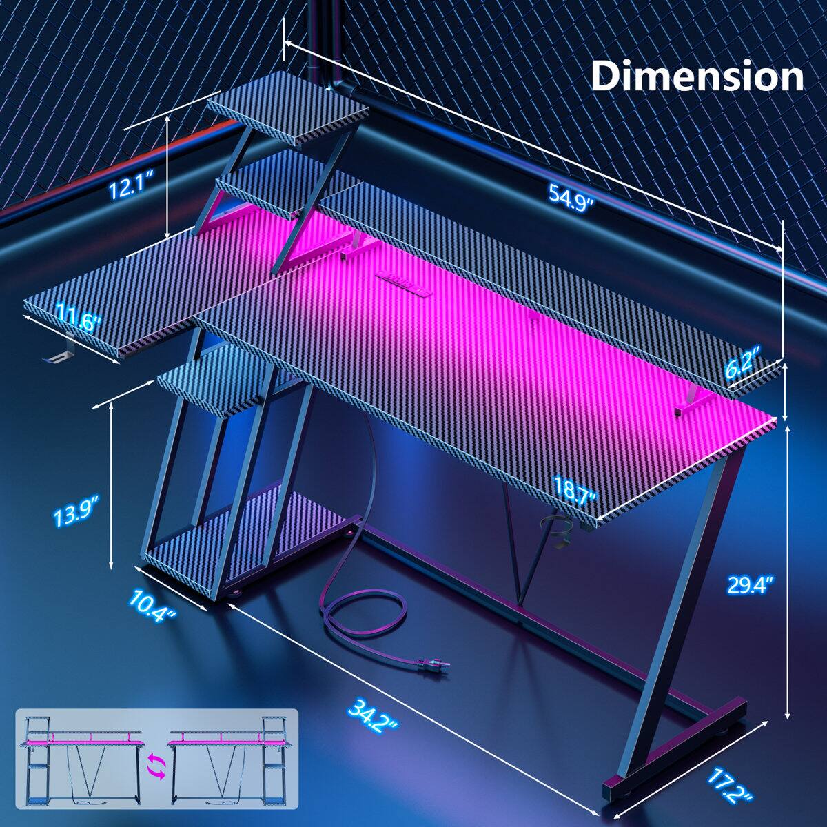 Dimension 12.1" 54.9" 11.6" 6.2" 13.9" 10.4" 18.7" 29.4" G 34.2" 17.2"
